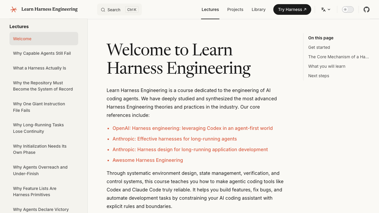 WalkingLabs Learn Harness Engineering course homepage